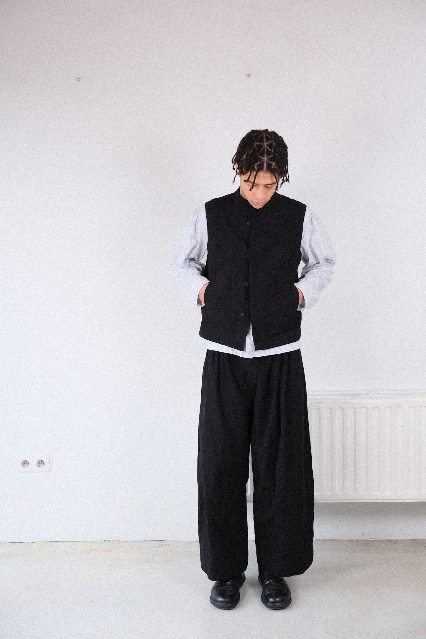 cycling vest, black french suiting cloth