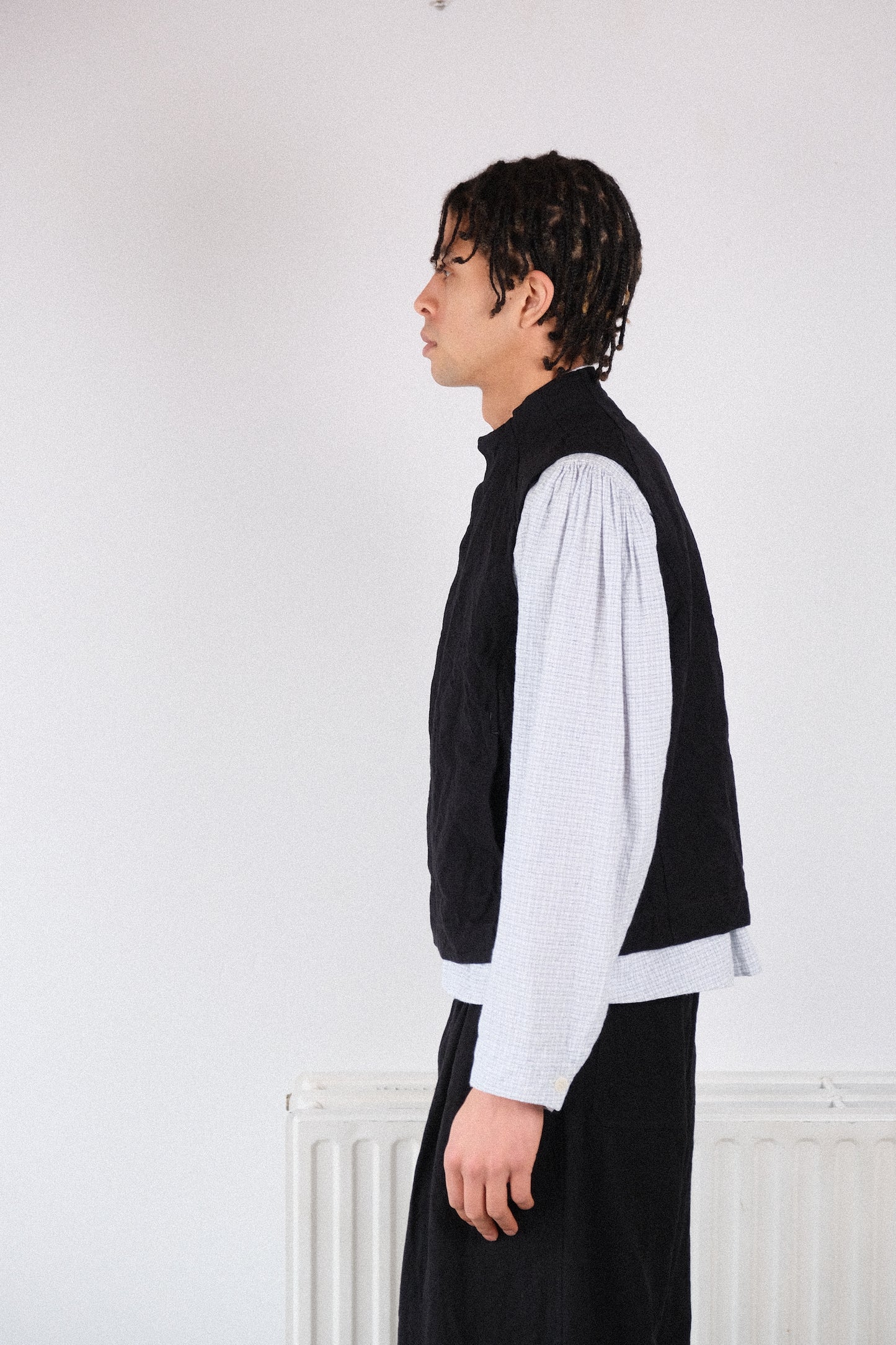 cycling vest, black french suiting cloth