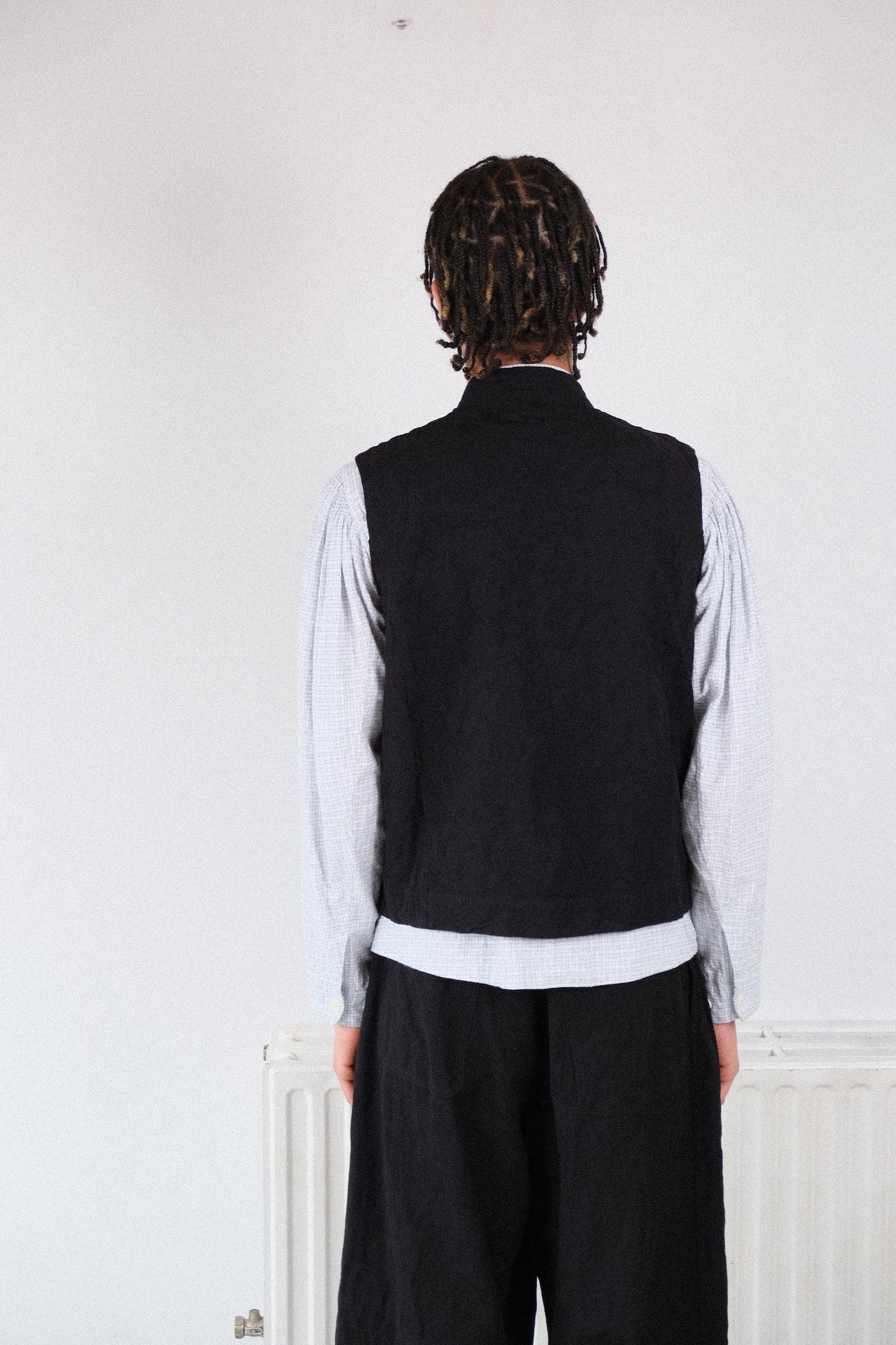 cycling vest, black french suiting cloth