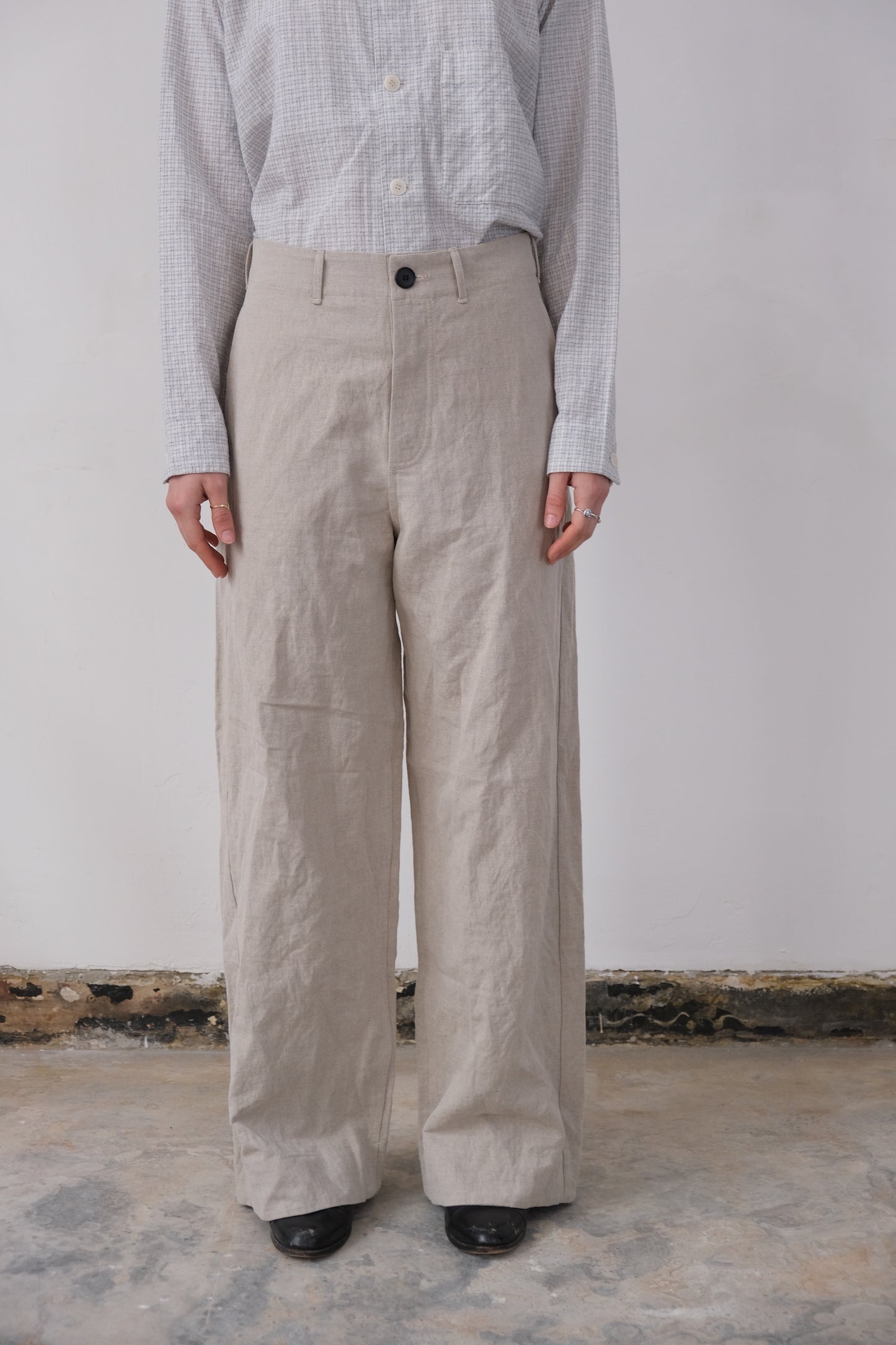 wide leg trousers, natural farmers cloth