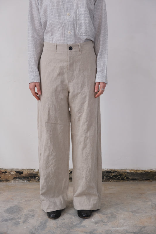 wide leg trousers, natural farmers cloth