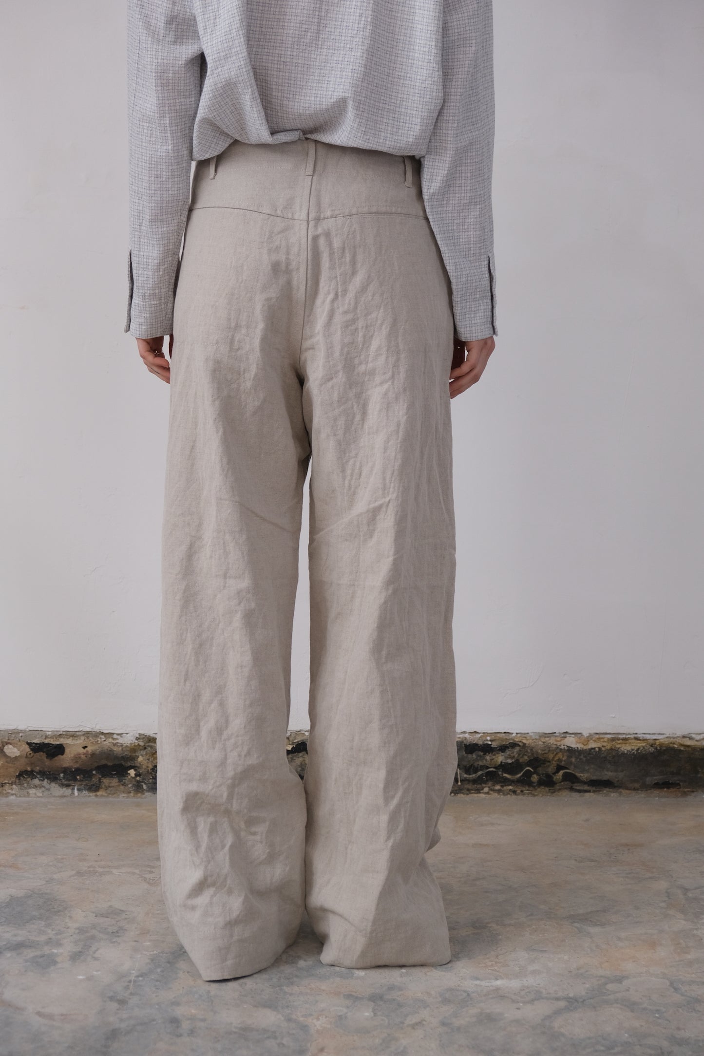 wide leg trousers, natural farmers cloth