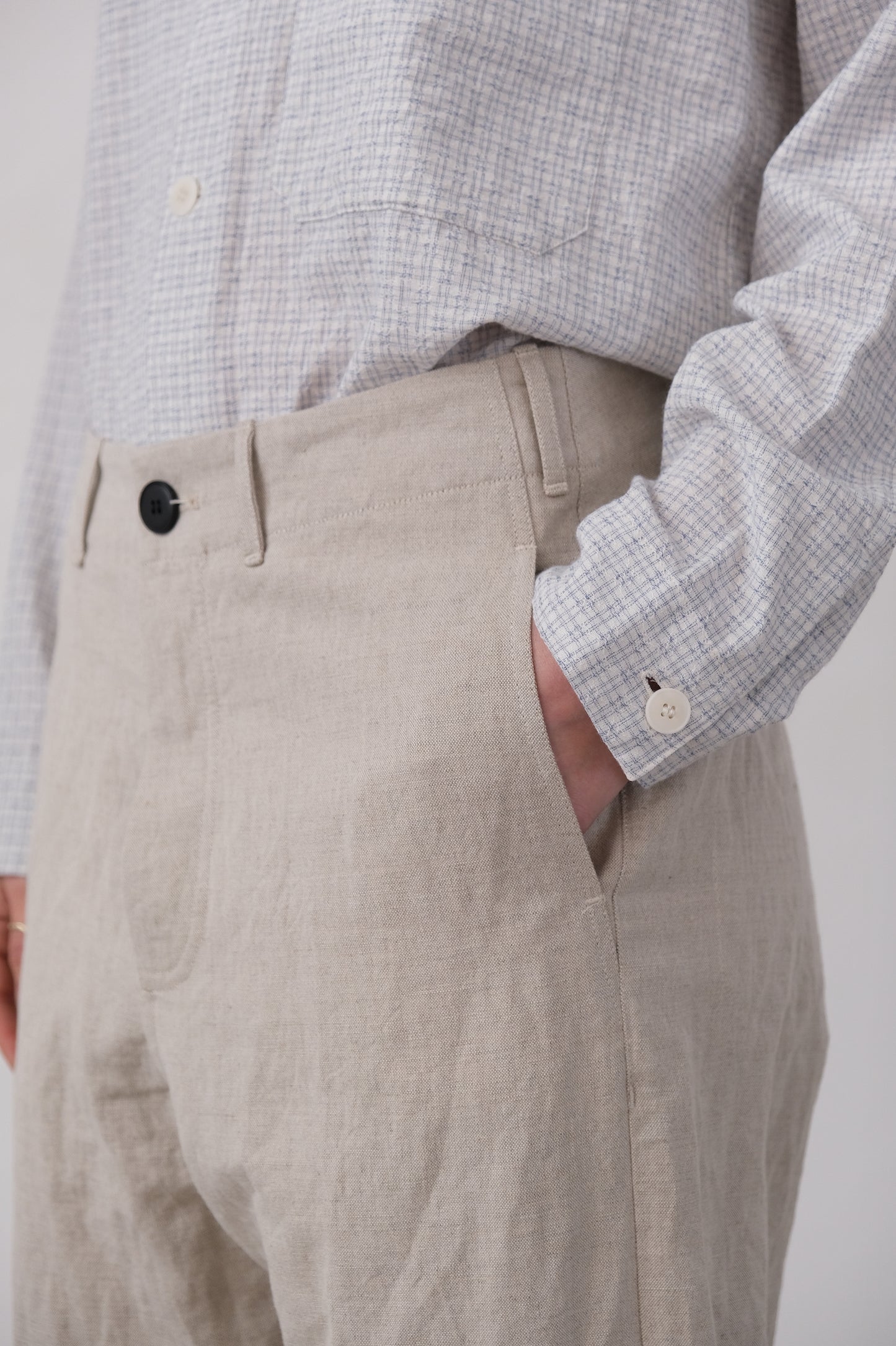 wide leg trousers, natural farmers cloth