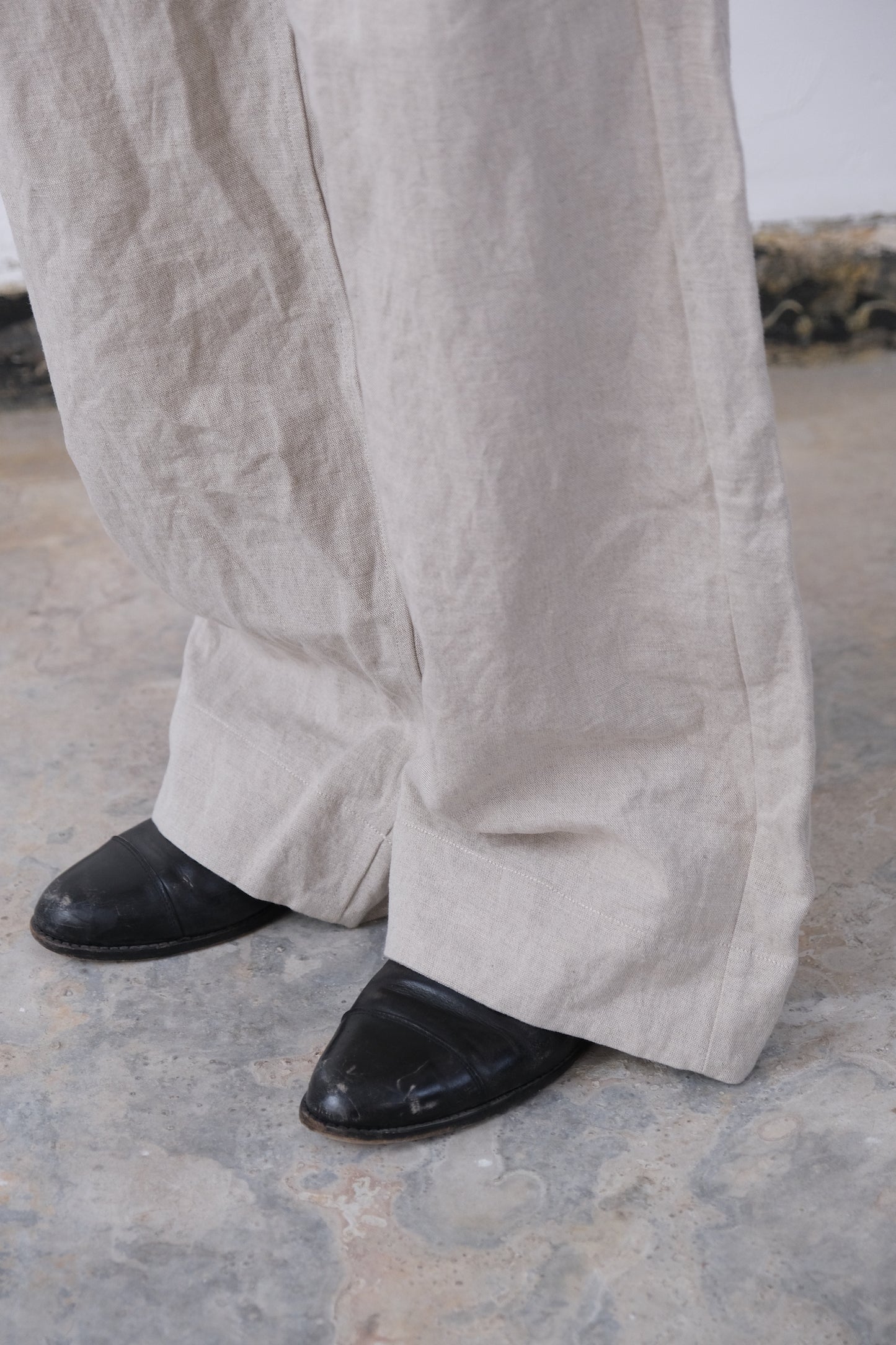 wide leg trousers, natural farmers cloth
