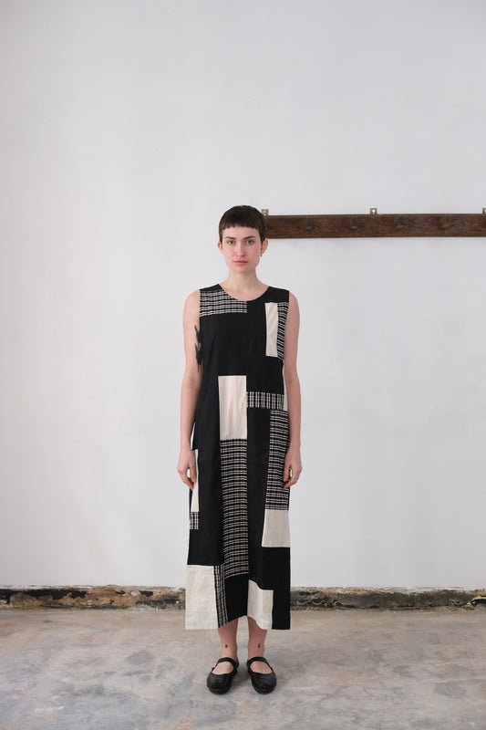 apron dress, dark patchwork