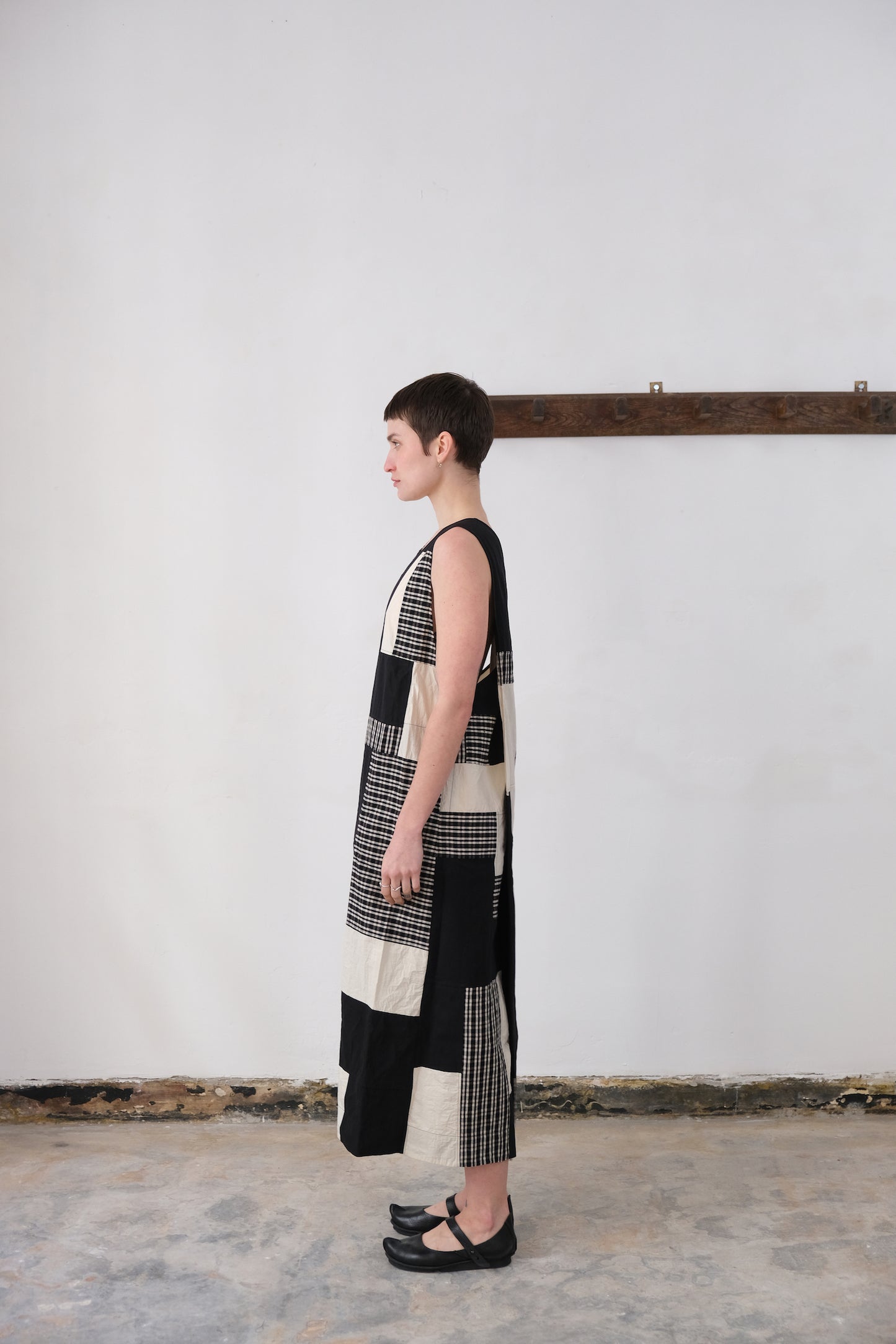 apron dress, dark patchwork