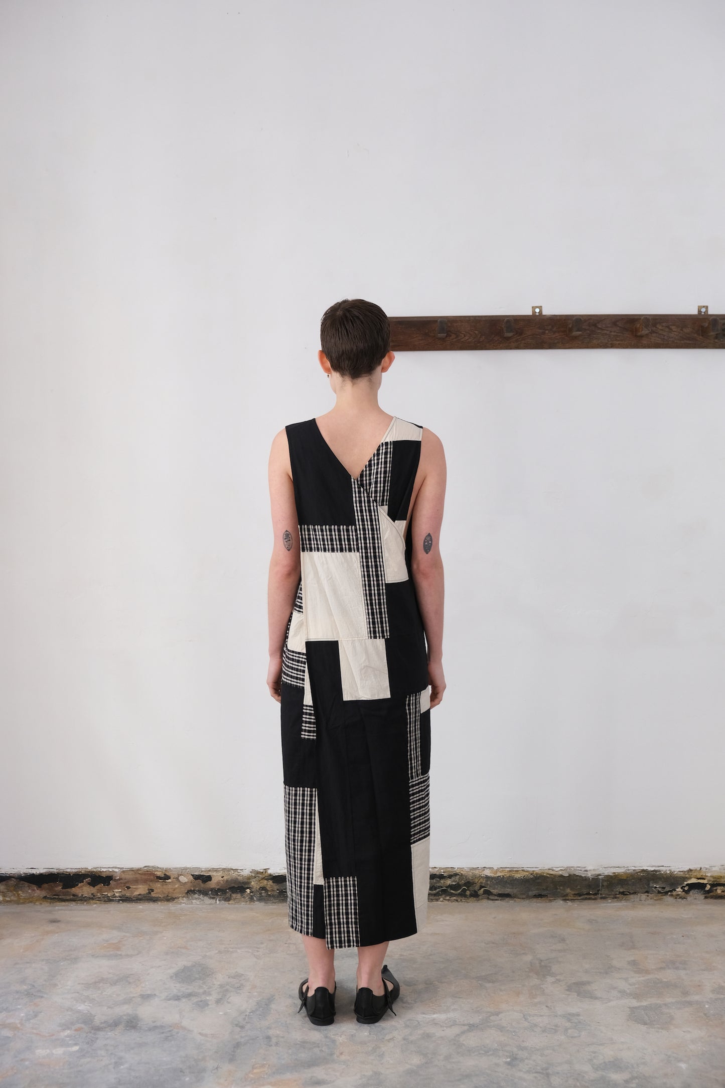 apron dress, dark patchwork