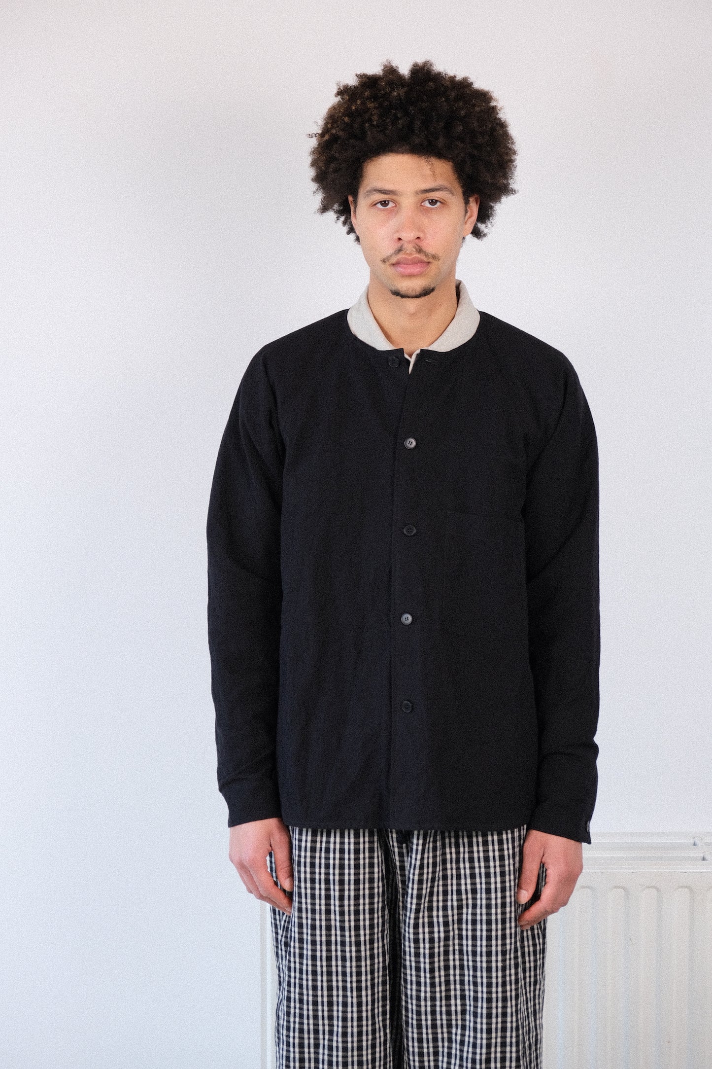 writers shirt, black french suiting cloth