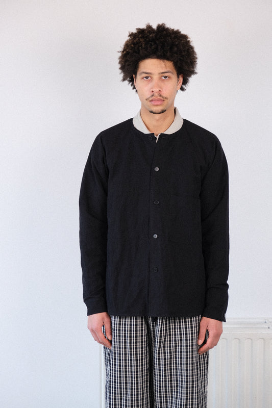 writers shirt, black french suiting cloth