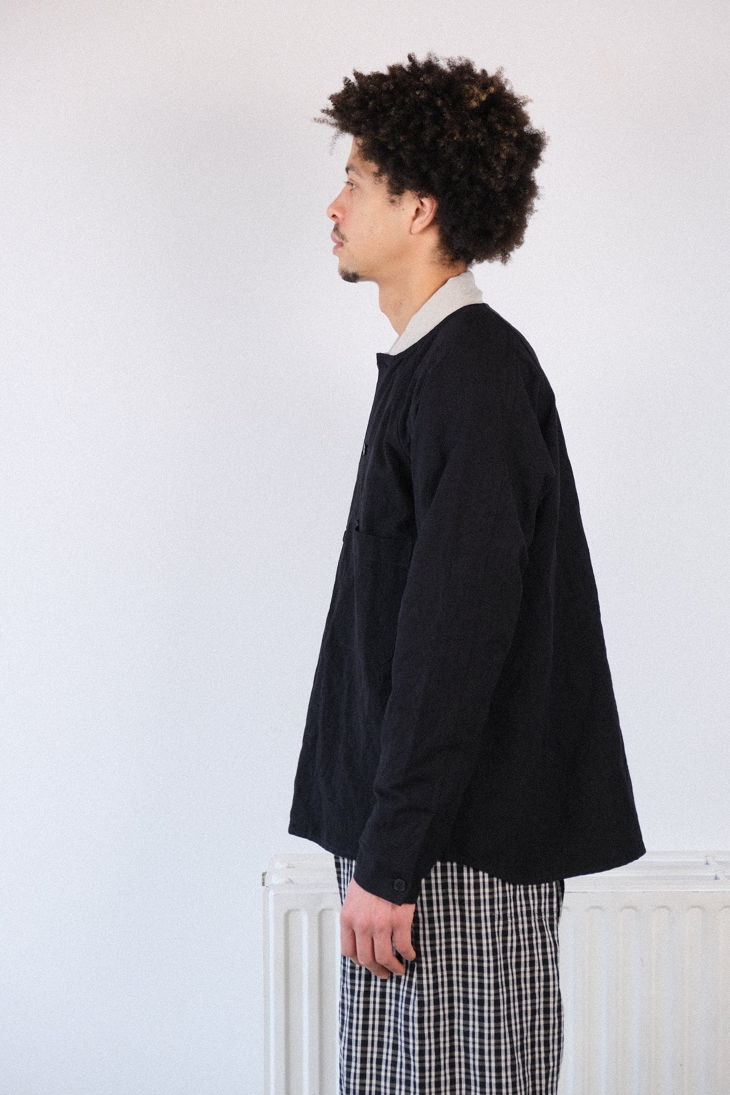 writers shirt, black french suiting cloth