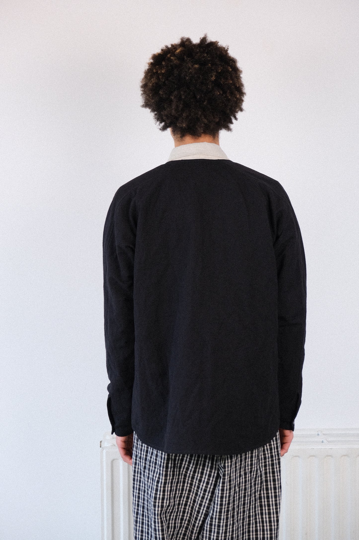 writers shirt, black french suiting cloth