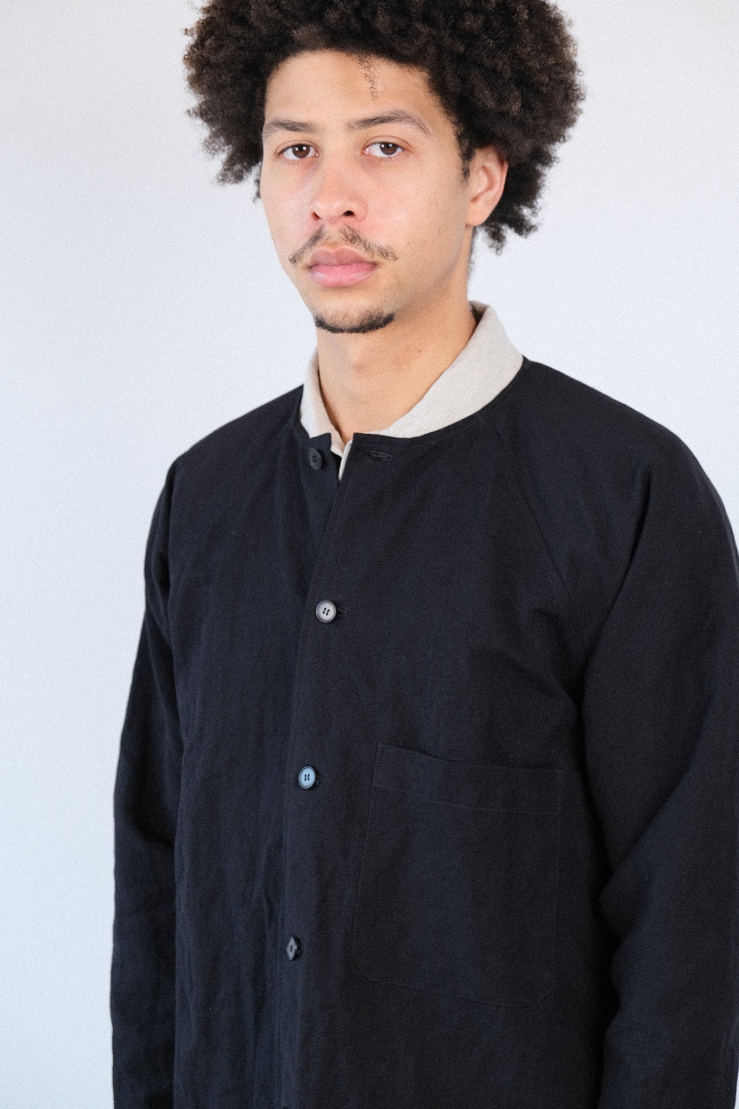 writers shirt, black french suiting cloth