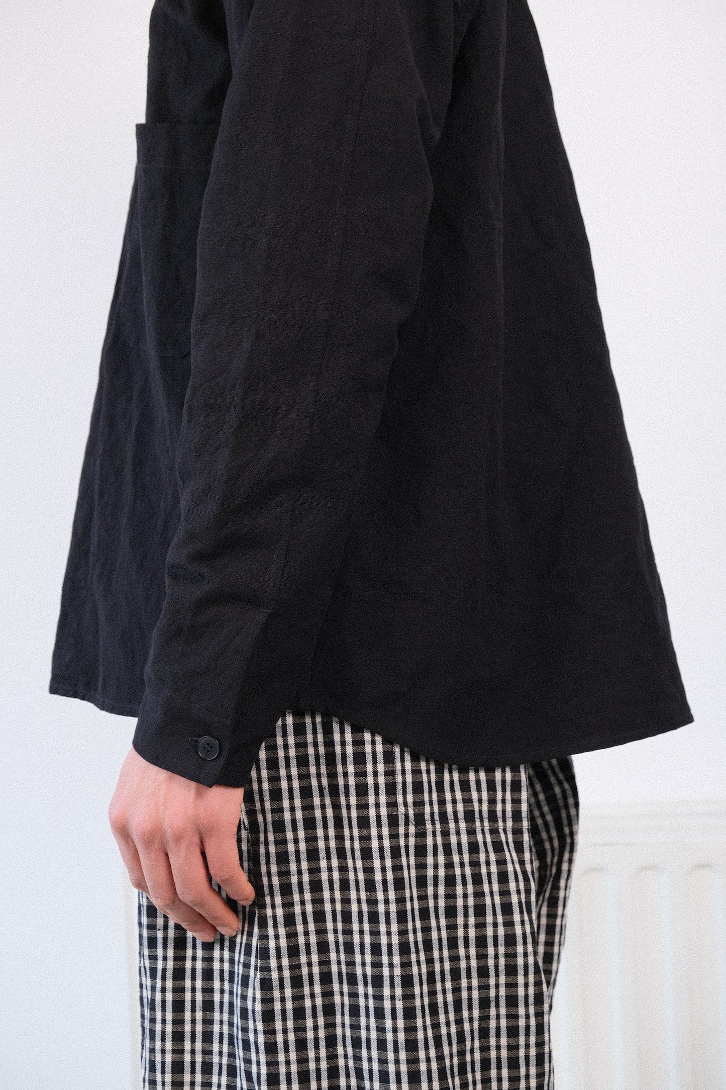 writers shirt, black french suiting cloth