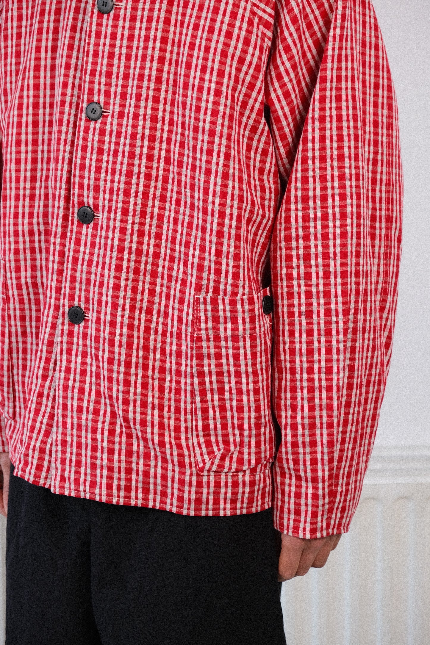 pickers jacket, red kelsch cloth
