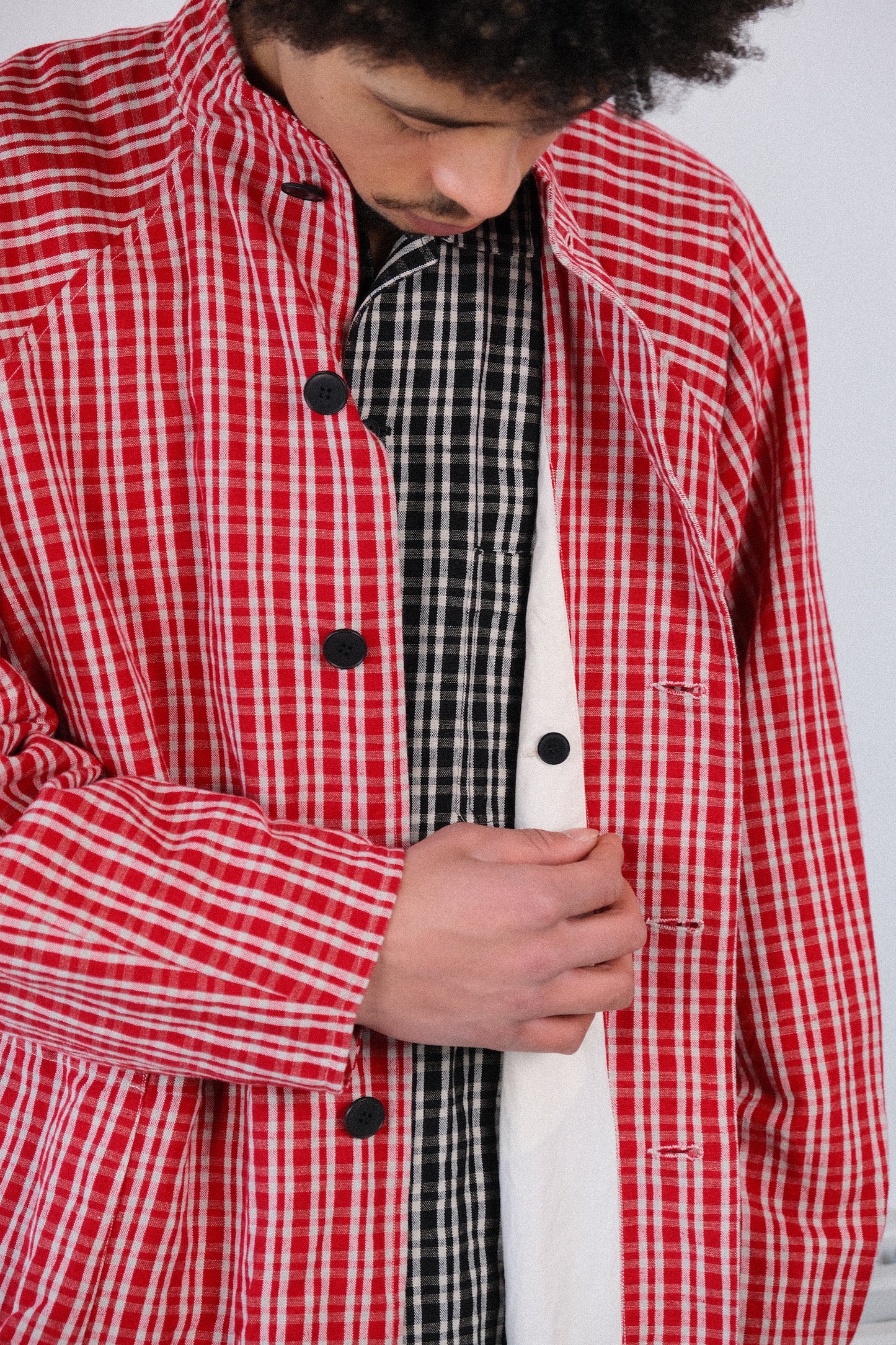 pickers jacket, red kelsch cloth